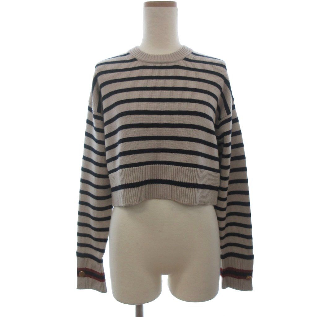 マックスマーラ MAX MARA 白タグ ボーダー クロップド ニット セーター 長袖 グレージュ S