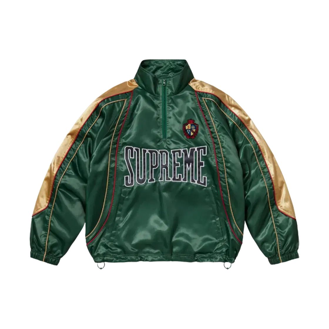 S*.様 Supreme グリーン マウンテンパーカー ハーフジップ 正規品 LYNN Supreme サテン パイピング プルオーバー グリーン ハーフ