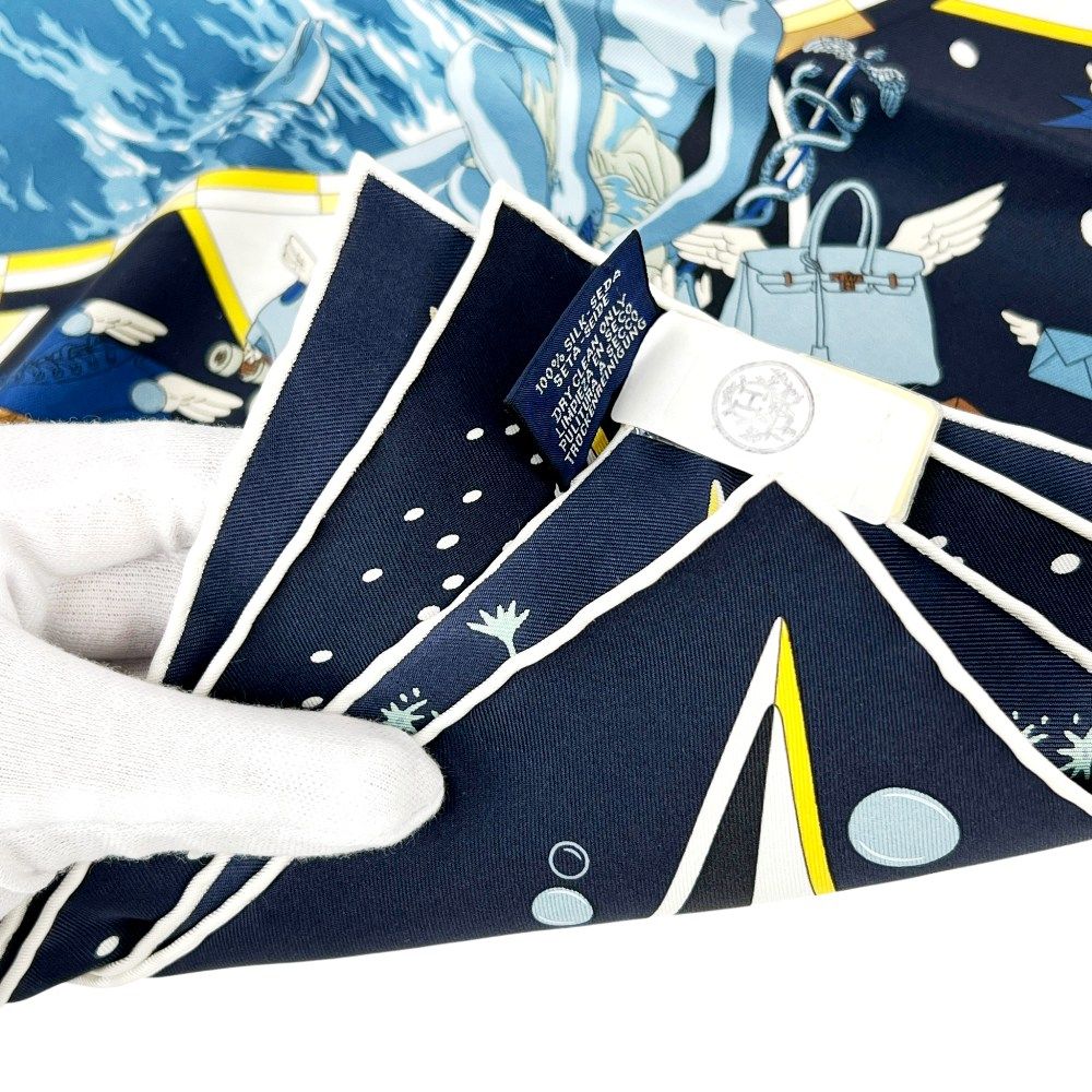 エルメス □未使用□ カレ90 スカーフ ファッション シルク ネイビー