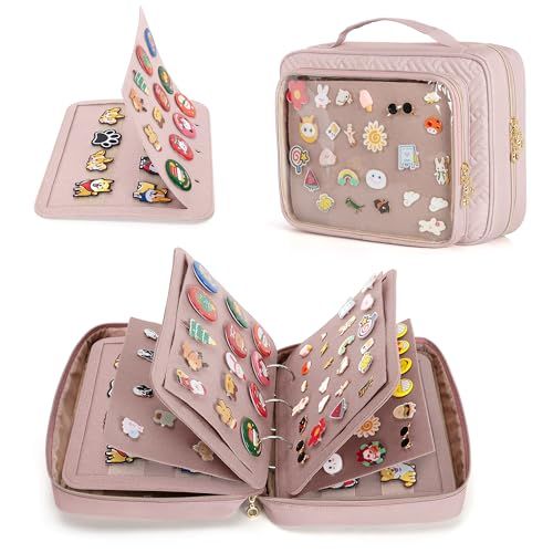 Luxja 缶バッジ 収納 バッグ クリアポケット付き 缶バッジコレクション ピンバッジ 収納ケース ファイル 推し活グッズ ディスプレイ 保管 持ち運び プレゼント ピンク★m 7b6adf36