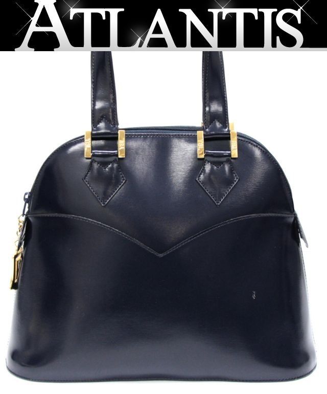 イヴサンローラン YVES SAINT LAURENT ヴィンテージ ハンドバッグ レザー ネイビー 【74799】