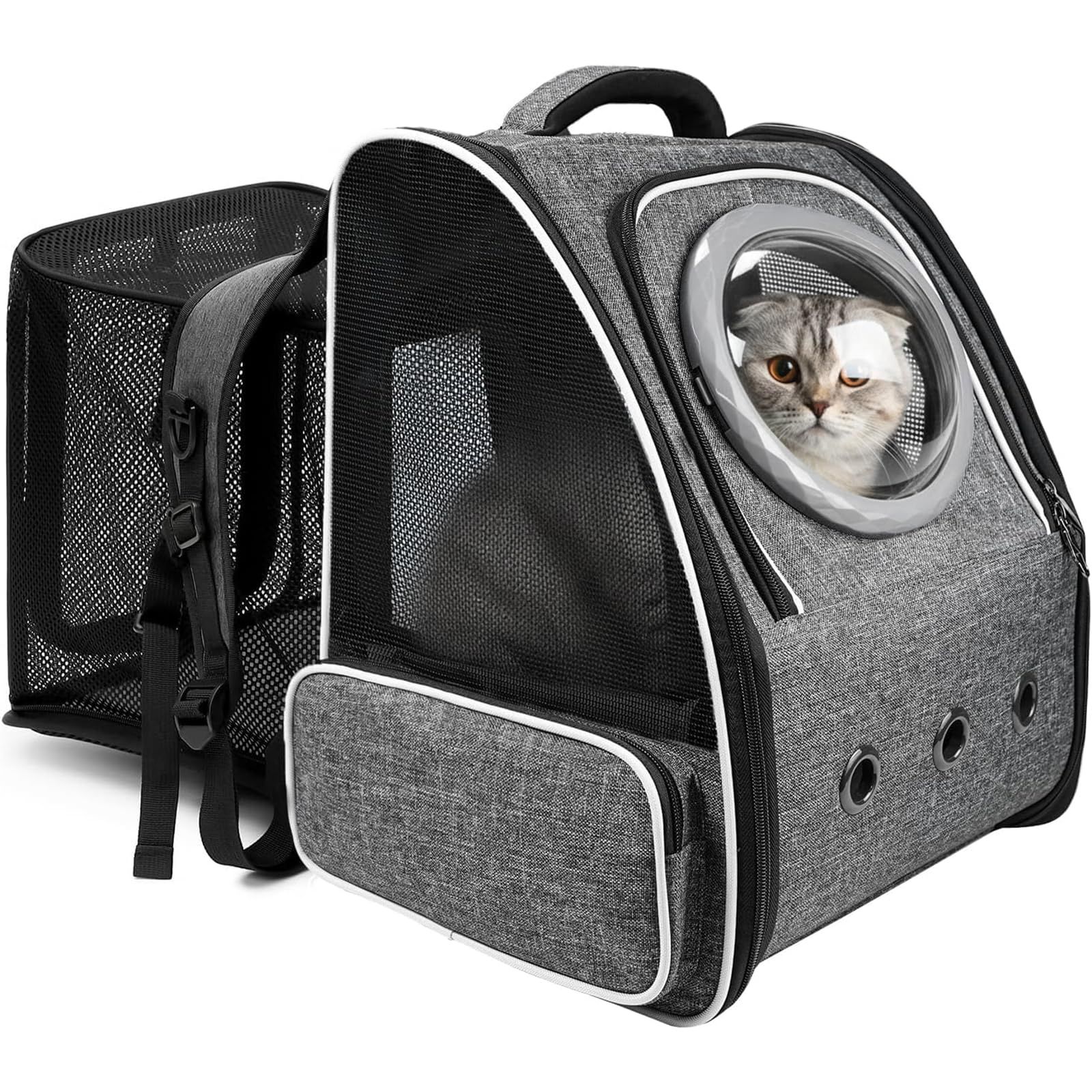 ☆新品☆Okiki 犬 猫 ペット キャリー バッグ リュック 拡張可能 ペットハウス 旅行/通院/お出かけ/災害避難用 小型犬 猫 リュック 折りたたみ 大容量 通気性 宇宙船 【2種類の窓付き・カーテン付き】 猫バッグ 532a45dc