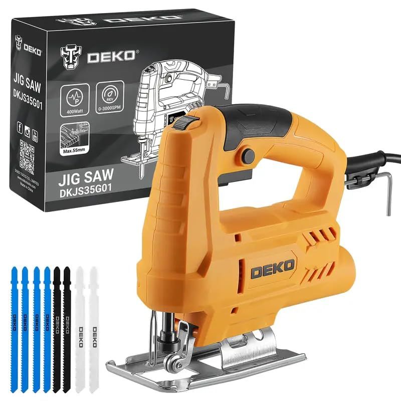 ☆新品☆コード式ジグソー：DEKOPRO電動ジグソー工具 木工用パワージグソー、木工用ハンドツール6段階変速、4段階オービタル設定、±45°ベベルカット、工具不要ブレードクイックリリース 12f25c68