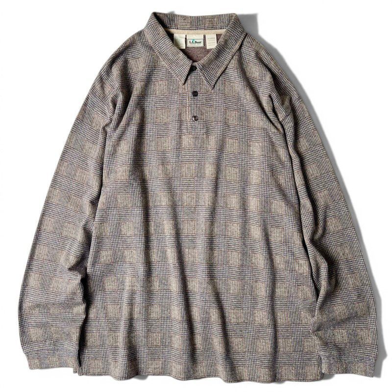 90s USA製 LLBean チェック ジャガード 織り 長袖 ポロシャツ XL / 90年代 アメリカ製 オールド エルエルビーン LLビーン シャツ プルオーバー