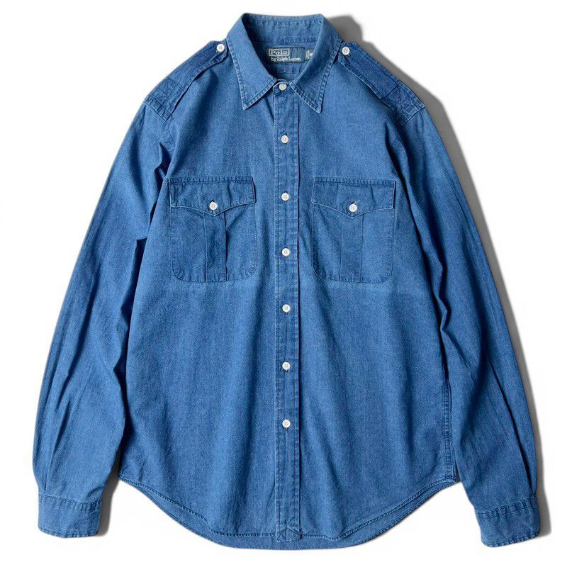 90s POLO RALPH LAUREN 長袖 コットン シャツ M / 90年代 ポロ ラルフローレン オールド シャンブレー ワーク 無地 インディゴ 6,864円