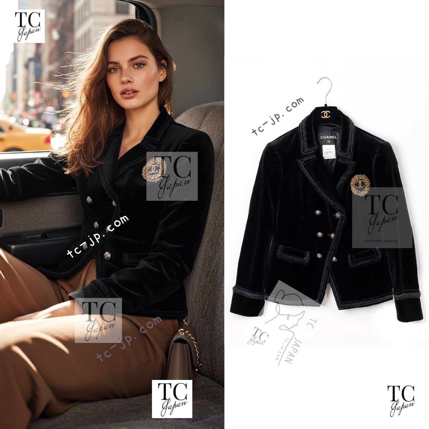 シャネル ジャケット CHANEL ブラック ゴールド ココマーク ベロア コットン カール・ラガーフェルド CC ロゴ 貴重 超美品 40 42