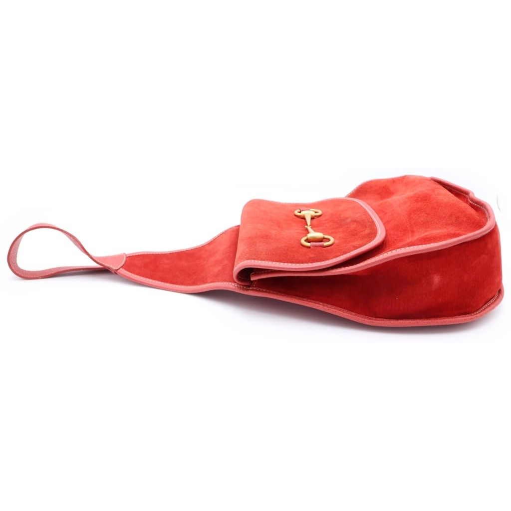 GUCCI (グッチ) ホースビットワンショルダーバッグ スウェード レッド