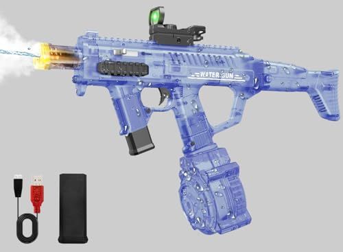 水鉄砲 電動 最強 【マズルフラッシュと煙を再現!バッテリー2個】 電動ウォーターガン 大容量タンク 800ml 電動水鉄砲 光る 高速連射 効果音 反動ギミック 強力飛距離8-10m ドットサイト付き 充電式 水遊び 子供も大人も楽しめる 78d821c2