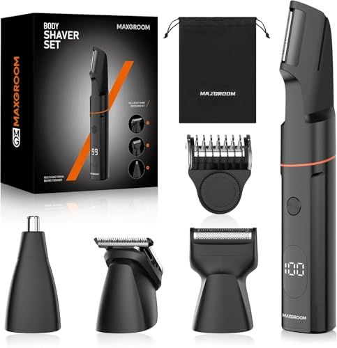 MAXGROOM ボディシェーバー メンズ vio 電動シェーバー 電気 USB 充電式 全身 ボディートリマー 4in1 自動研磨 IPX6防水 お風呂剃り可 LEDディスプレイ 男性用 電動バリカン 水洗い可 安全ロック機能 使用可1-9 e1e42fb3