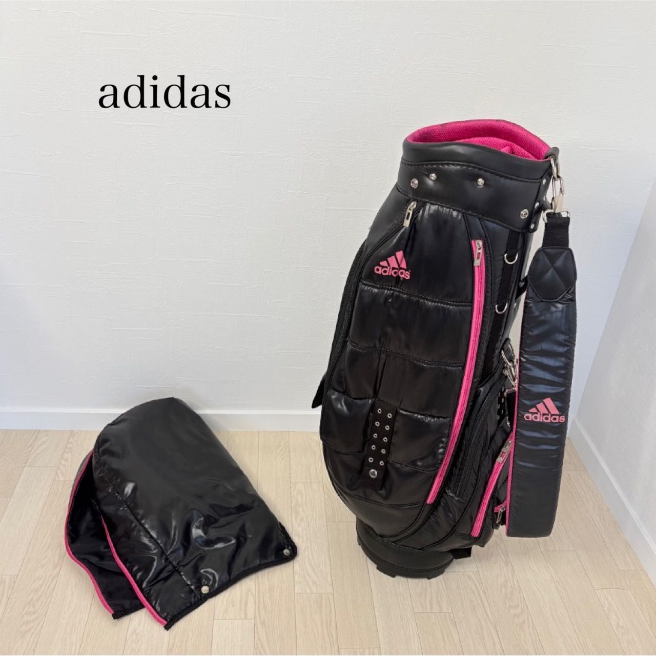 adidas アディダス レディース キャディバッグ 8分割 ブラック×ピンク フード付き
