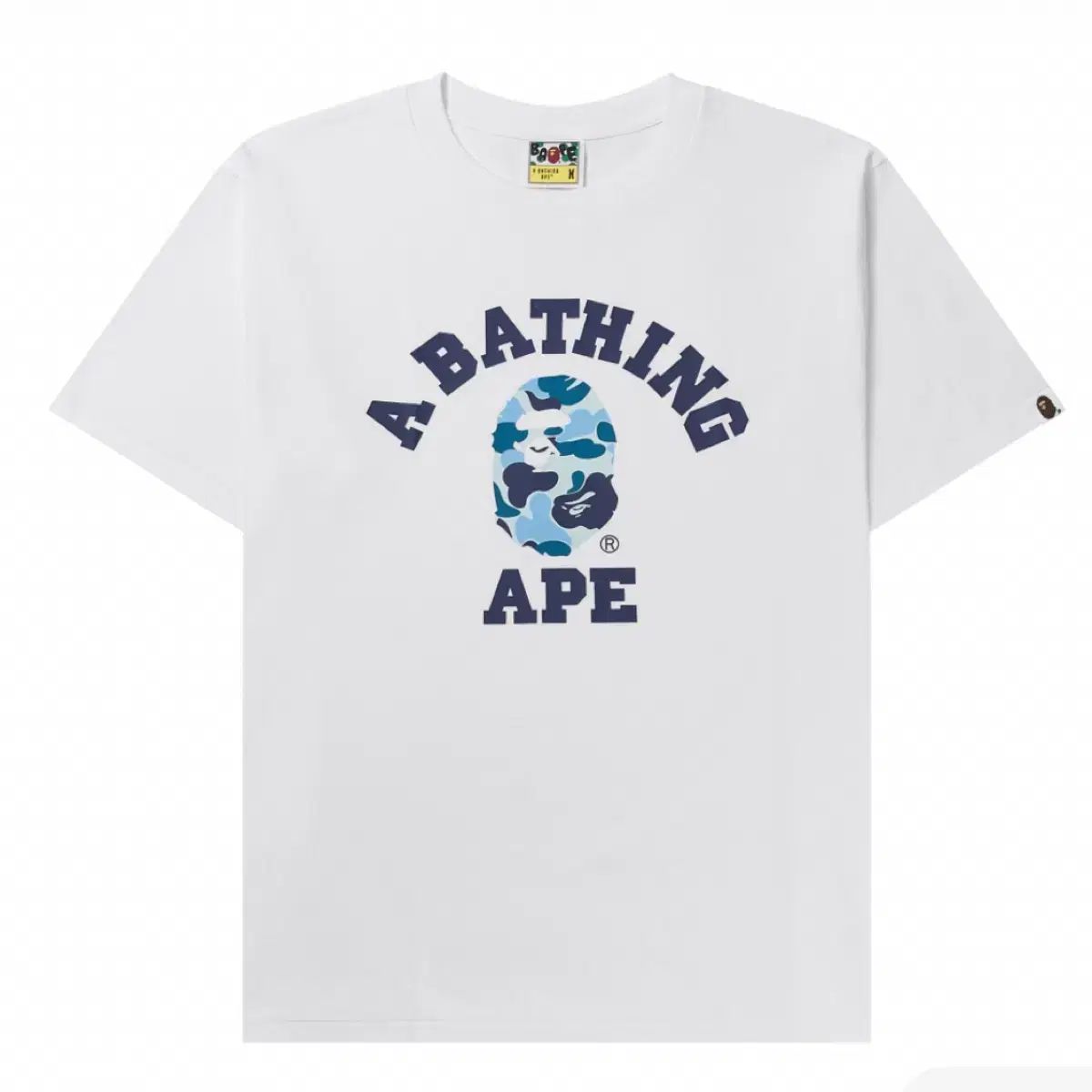 アベイシングエイプ カモフラージュ カレッジ 半袖Tシャツ 白/ブルー M