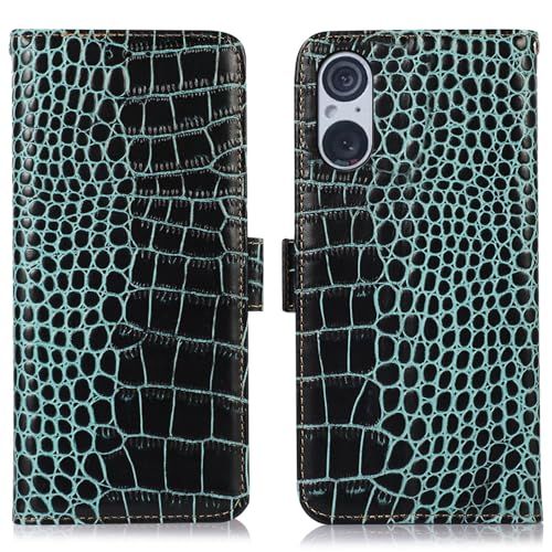 FOR Xperia 5 V ケース 手帳型 本革 ワニ柄 FOR エクスペリア 5 V 牛革 財布型 鰐柄 クロコダイル柄 耐衝撃 [RFIDブロッキング] カード収納 マグネット式ボタン 横置きスタンド機能 便利 財布型携帯 スマホケース 0fdce85b