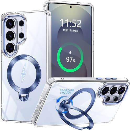 Galaxy S26 Ultra 用 ケース リング付き MagSafe対応【360度回転式マグネットスタンド・縦横両対応】米軍MIL規格 耐衝撃 透明 黄ばみ防止 指紋防止 滑り止め マグセーフワイヤレス充電対応 ギャラクシー s26 ul 9ada88b1