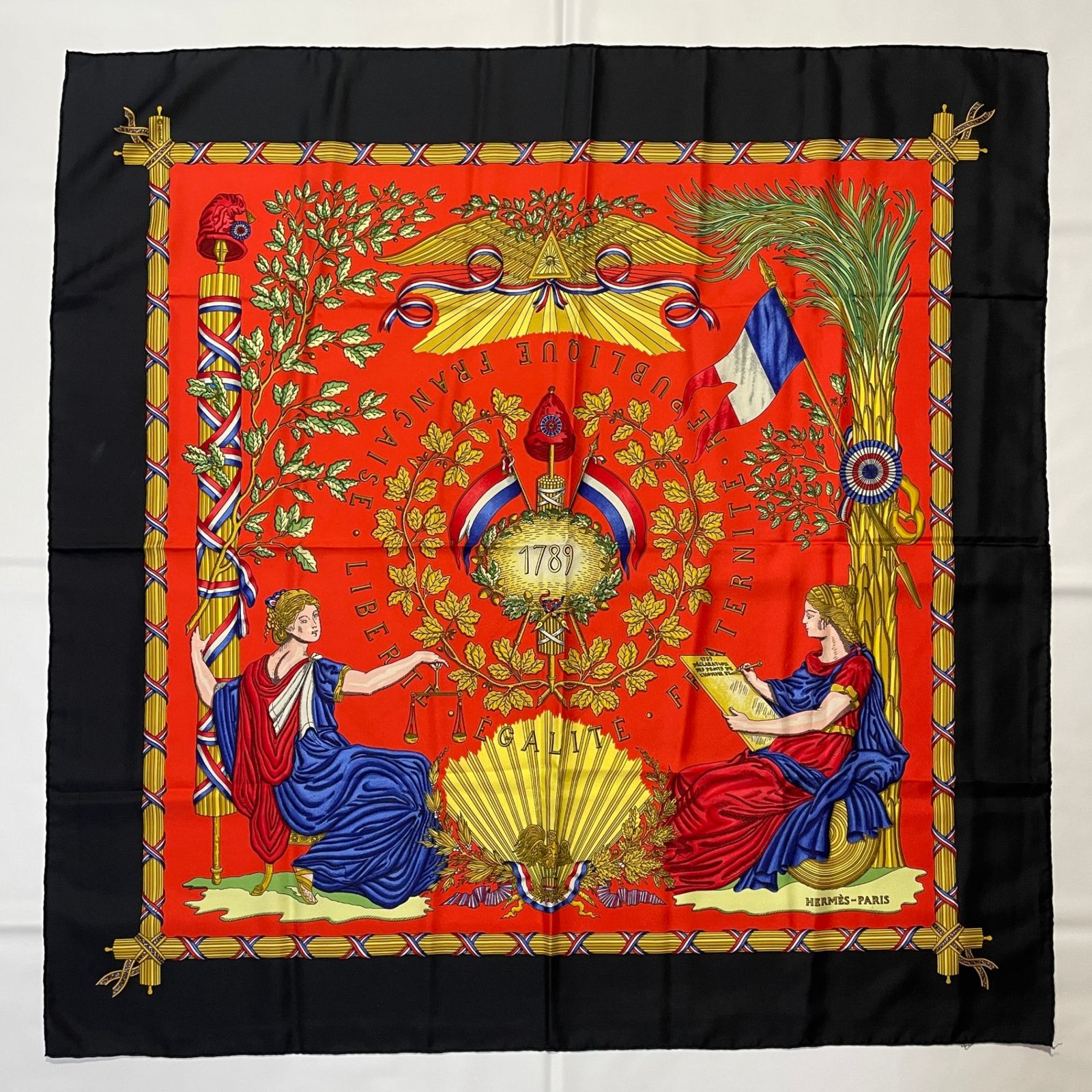 2604-140｜美品｜エルメス カレ 90 スカーフ シルク ブラック