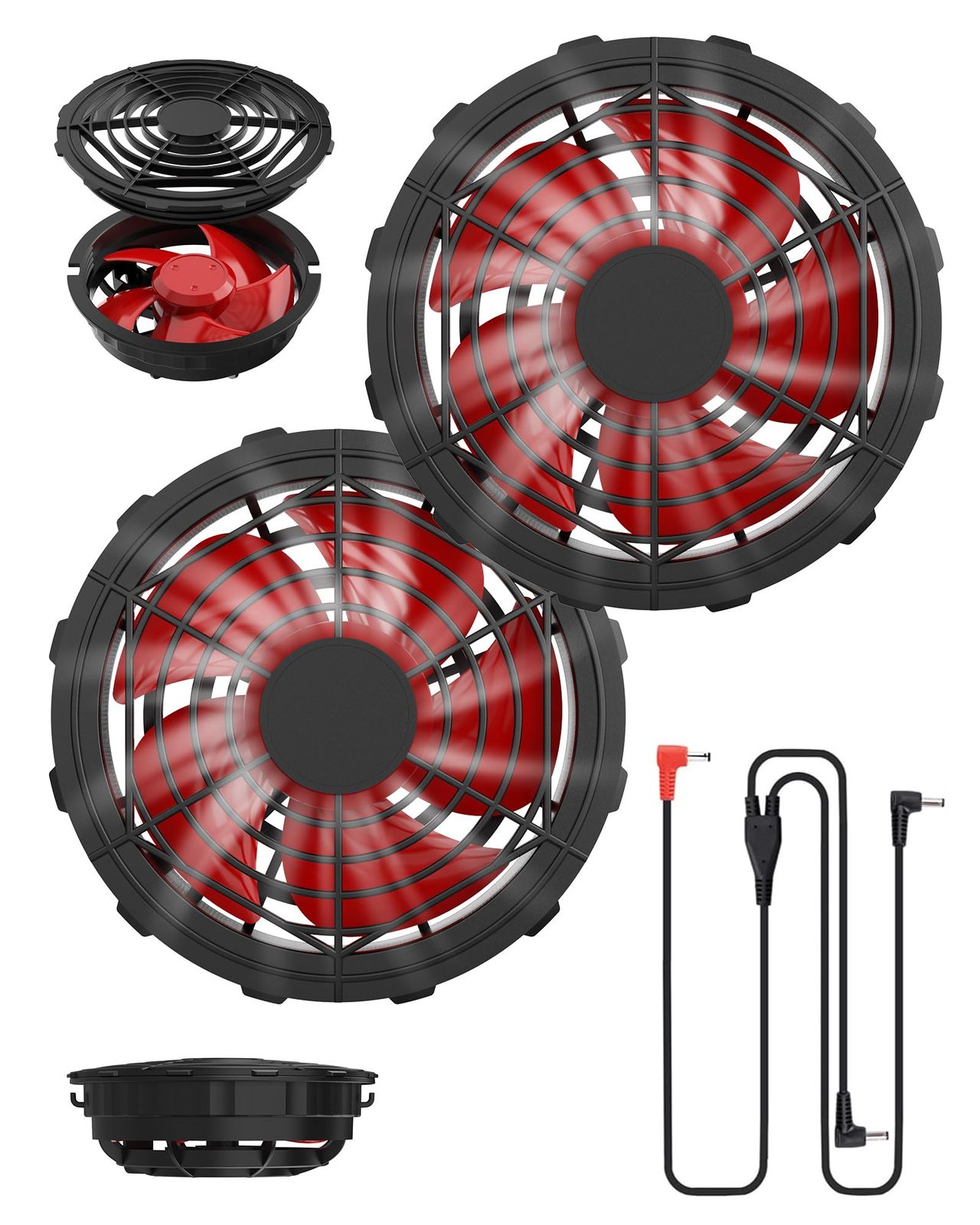 空調作業服 ファン 24V 大風量 薄型 DCケーブル付 5枚羽根 95g 超軽量 低騒音 ブラシレスモーター 取り外し可能 空調作業ベスト/半袖/長袖対応 熱中症対策 暑さ対策グッズ 穴直径9cmのあらゆる作業服適用(バッテリー 別売り)e 45b198f4