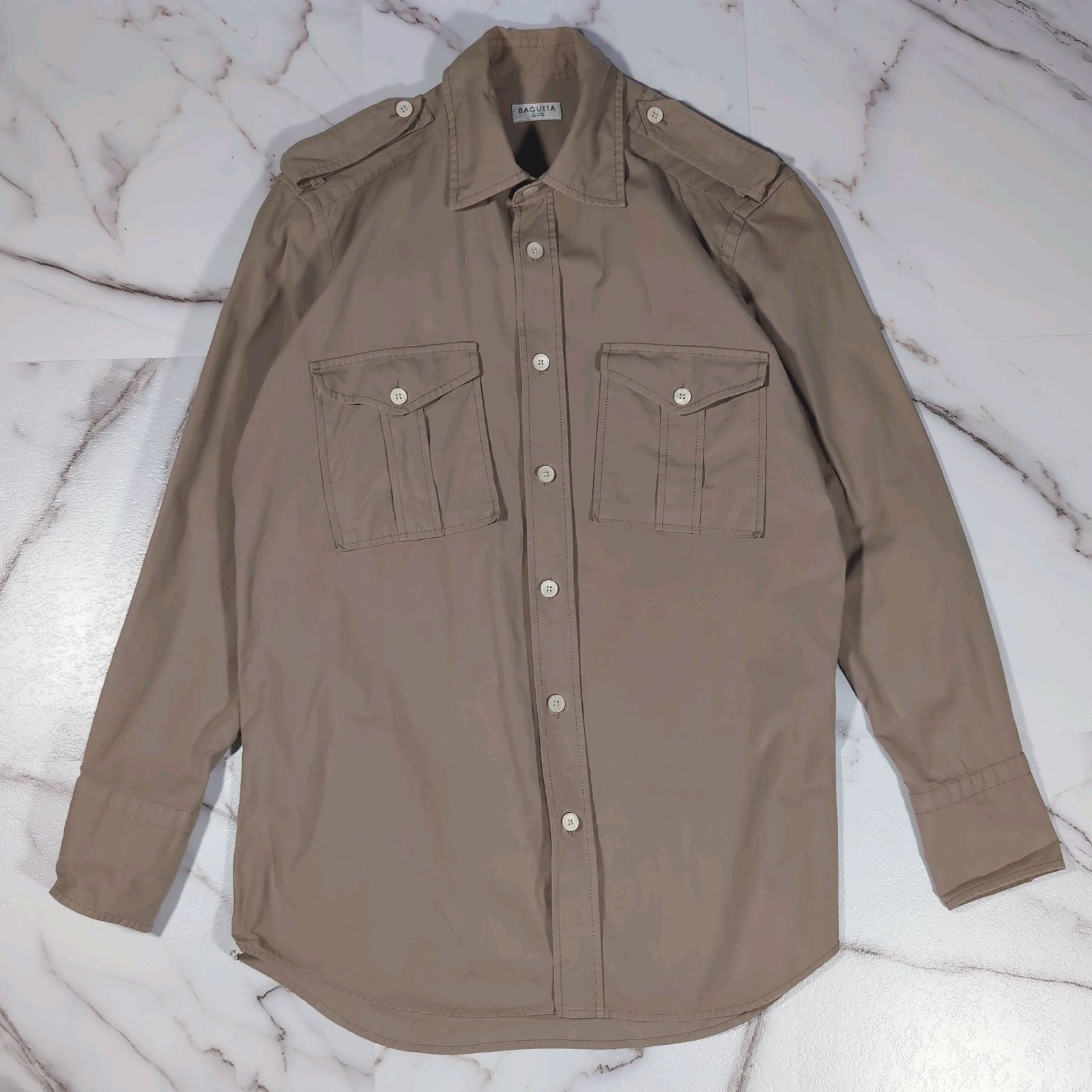BAGUTTA × THOMAS MASON L/S ミリタリーシャツ エポレット ダブルボタン S ベージュ カーキ 別注