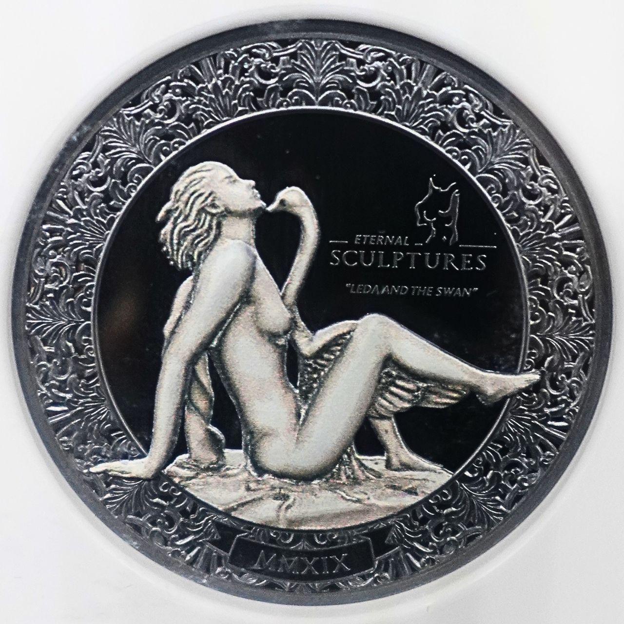 妖艶なる神話銀貨 2019 パラオ 10ドル レダと白鳥 Eternal Sculptures NGC PF70 UC 銀貨 モダンコイン