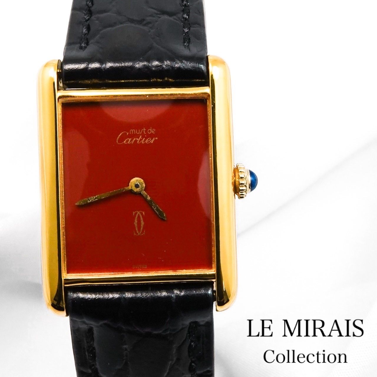 【OH済】カルティエ マストタンク LM 手巻き レッド文字盤 ゴールド メンズ 腕時計 CARTIER 時計