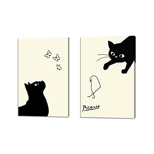 ピカソ ネコの絵 ネコとヒヨコ 絵画 2枚セット アートパネ アートフレーム 玄関 ポスター 装飾画 キャンバス 飾り絵 壁掛け 壁飾り 壁の絵 木枠付きの完成品 (30x40cm x2Pcs)ma eec28d06