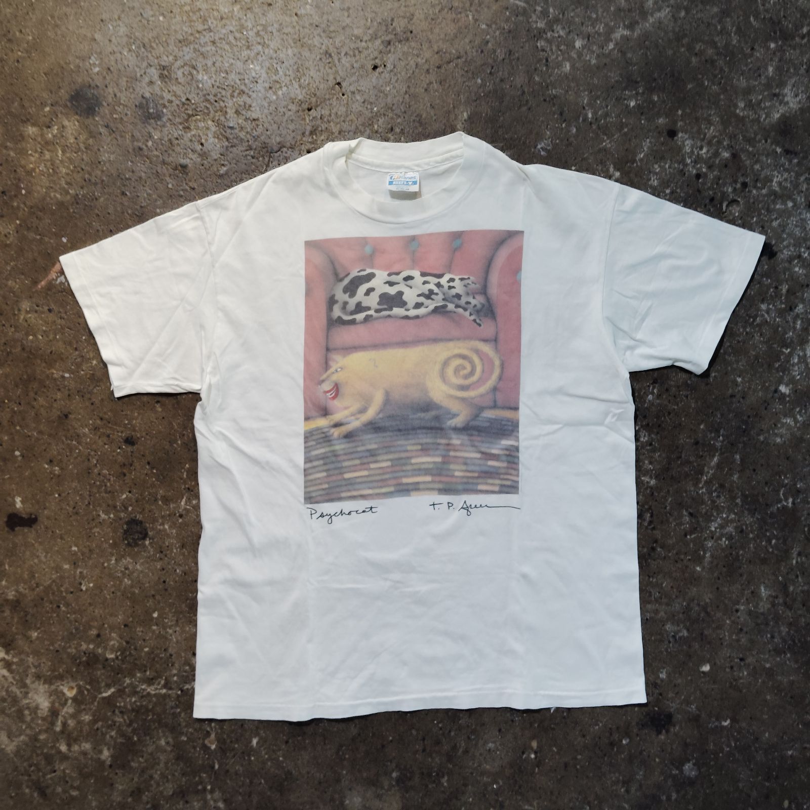 VINTAGE 90s USA製 Sychocat プリントTシャツ Hanesボディ XL 猫