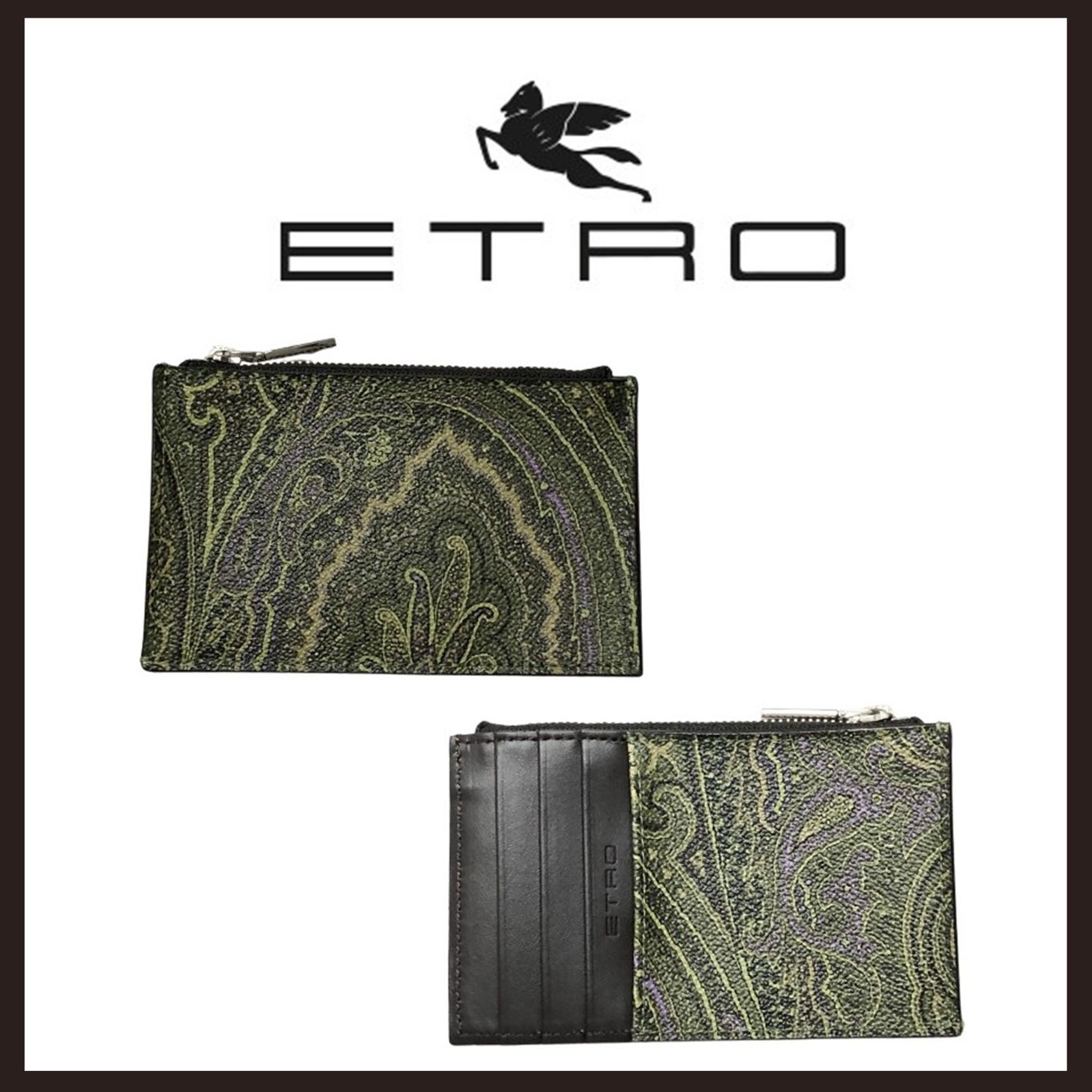 新品未使用　ETRO(エトロ)　ペイズリー柄　カードケース　グリーン系