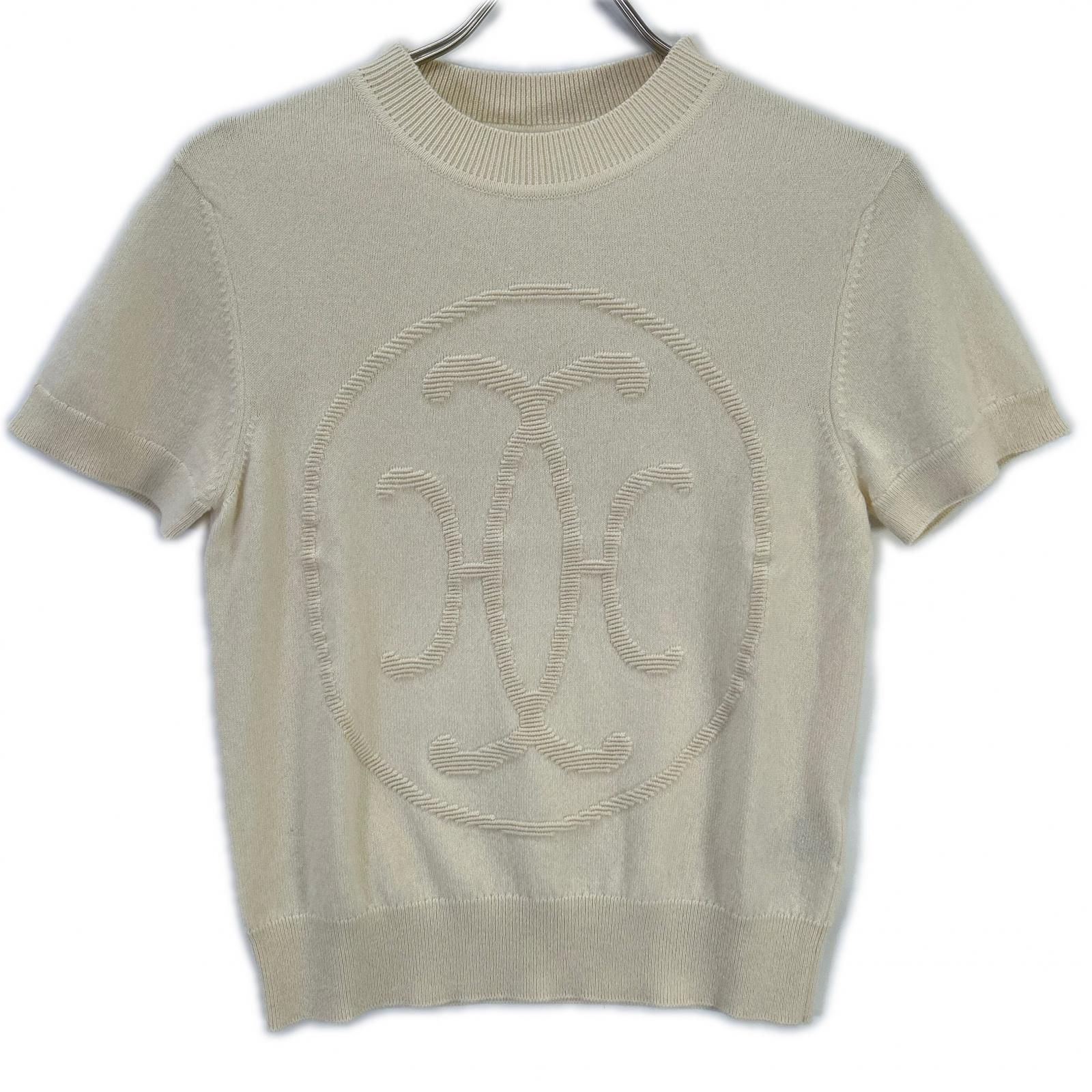 HERMES エルメス 2H2663D1 オフホワイト Hリフト カシミヤ 半袖ニット