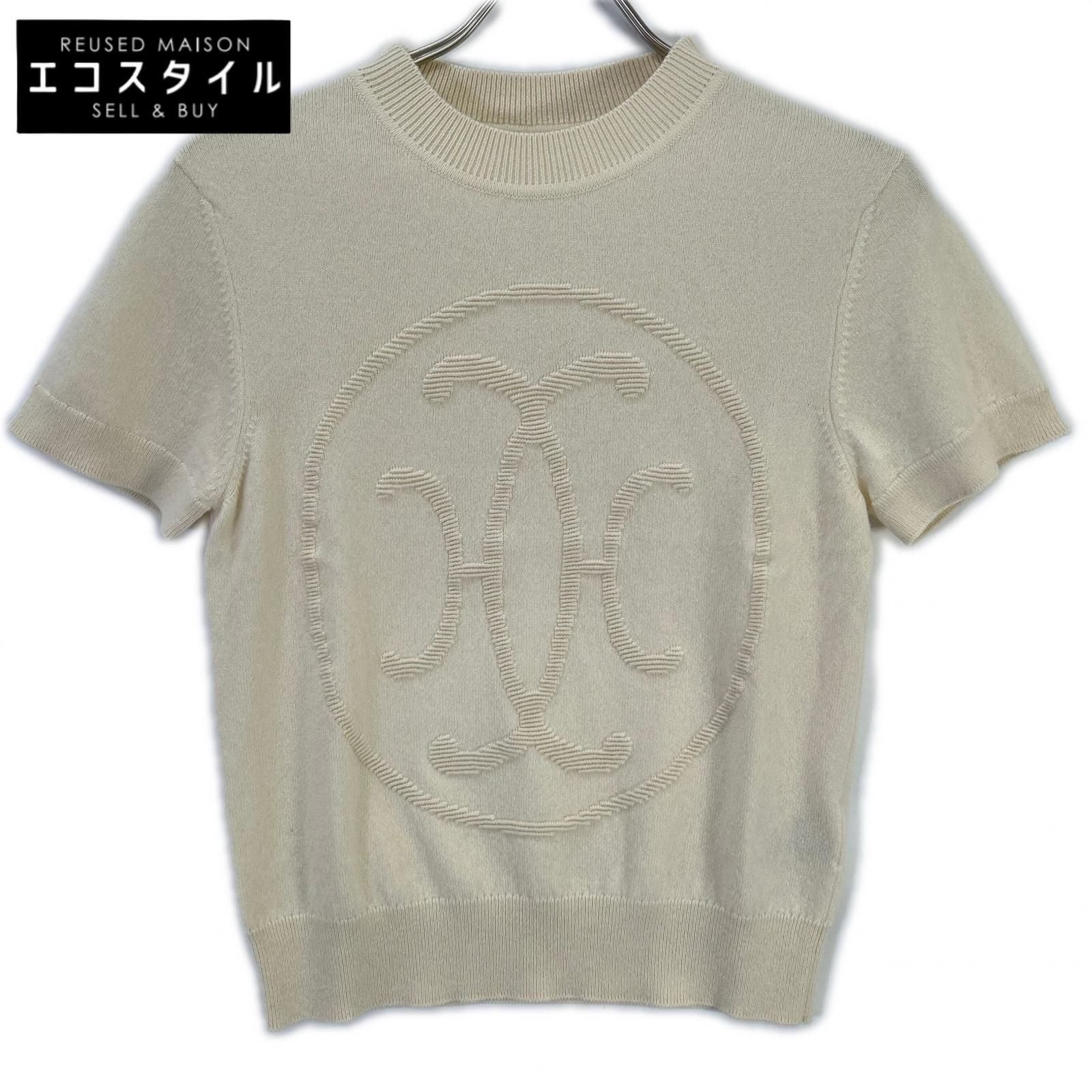 HERMES エルメス 2H2663D1 オフホワイト Hリフト カシミヤ 半袖ニット