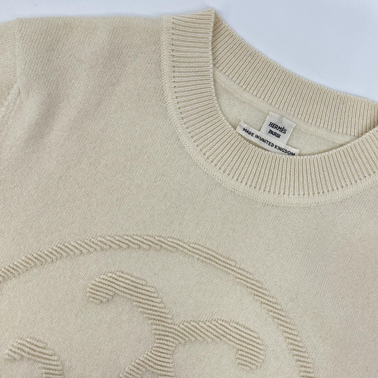 HERMES エルメス 2H2663D1 オフホワイト Hリフト カシミヤ 半袖ニット