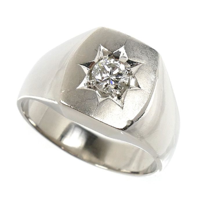 Pt900プラチナ 印台 リング・指輪 ダイヤモンド0.35ct 20号 14.3g メンズ 中古