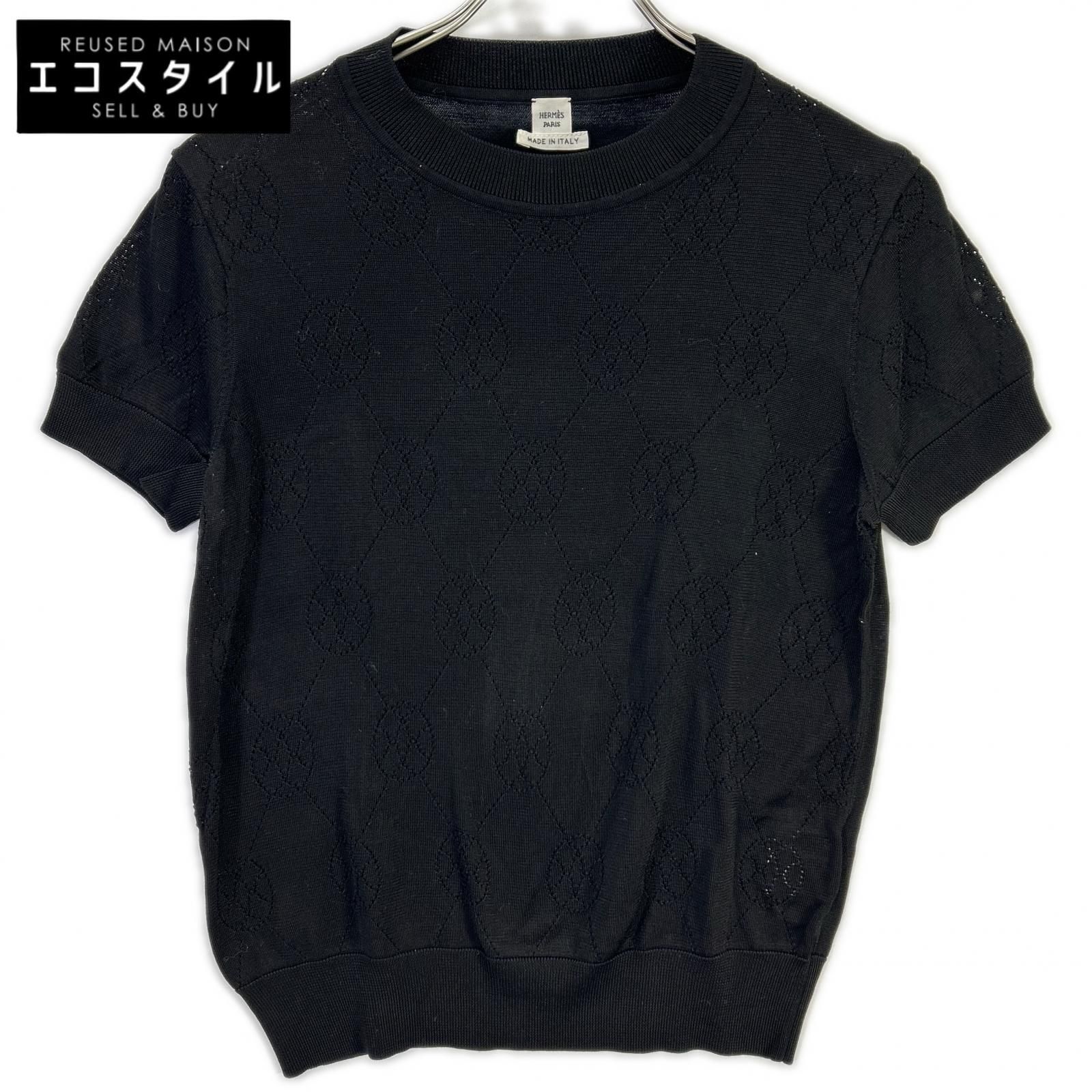 HERMES　エルメス　2E2622DA ブラック Hリフト 半袖ニット