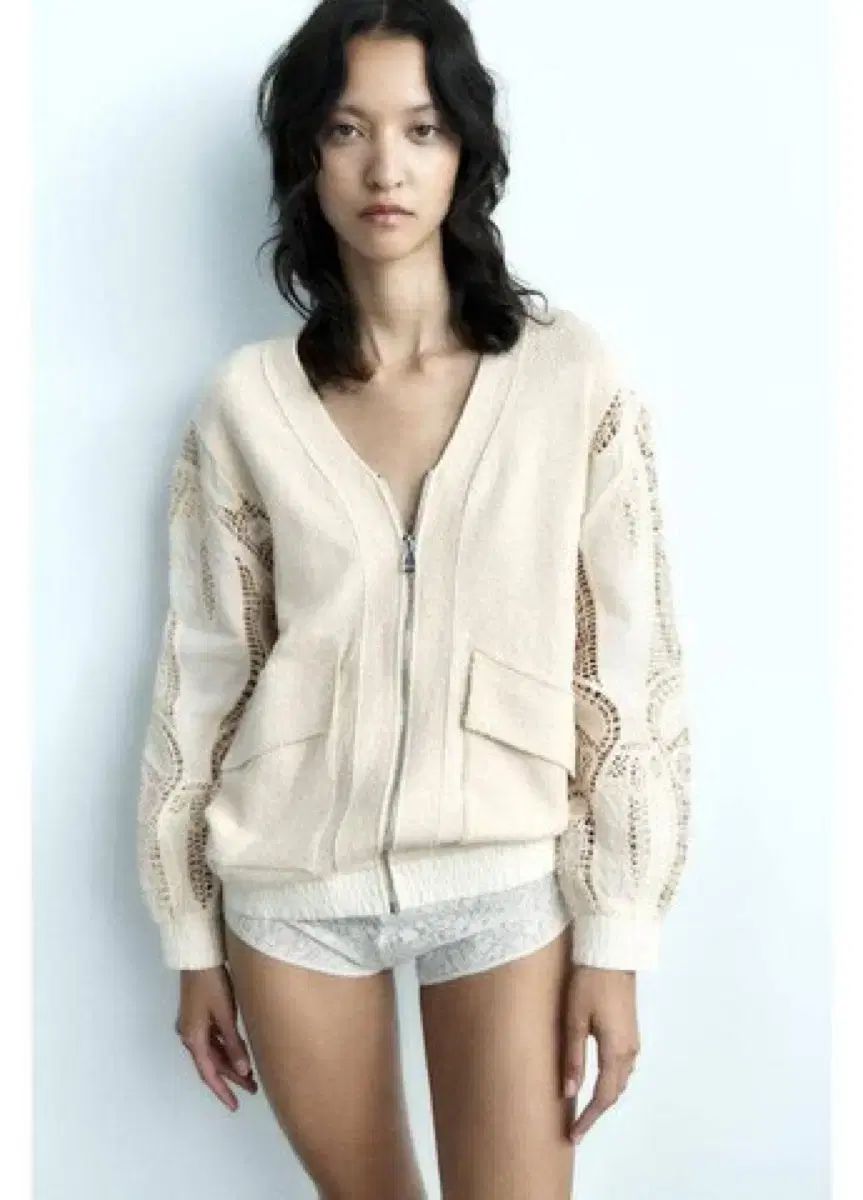ZARA ザラ クロシェ ニット ジップアップ カーディガン ジャケット アイボリー M 6,239円
