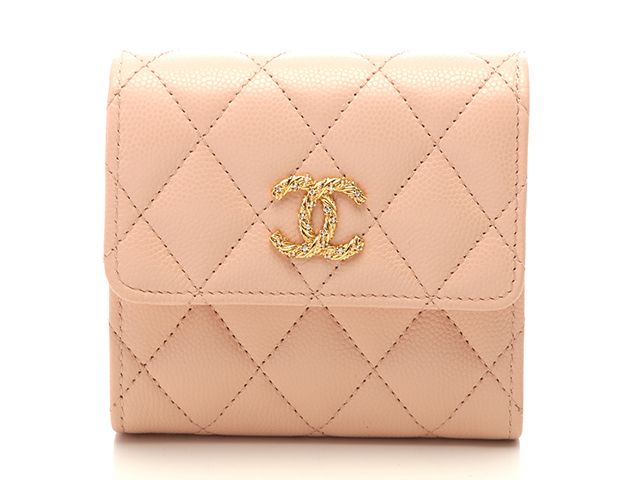 CHANELマトラッセ キャビアスキン 三つ折り財布 ピンク ゴールド CHANEL シャネル 三つ折り財布 マトラッセ スモール ウォレット ピンク