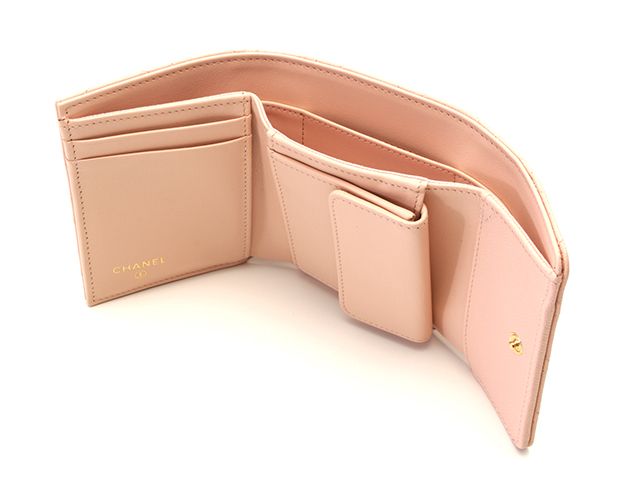 CHANEL シャネル 三つ折り財布 マトラッセ スモール ウォレット ピンク