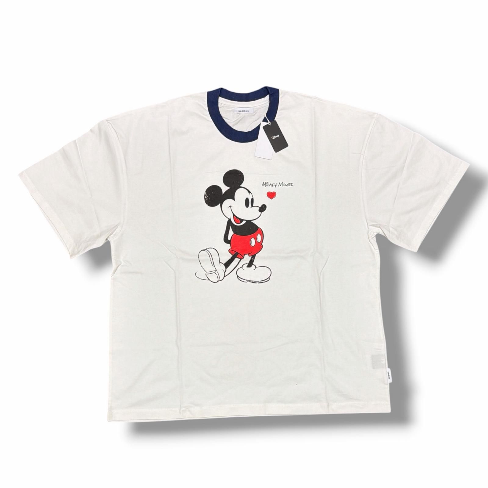 参考上代24200円 未使用 BASICKS × MICKEY MOUSE 25SS VINTAGE RINGER T-SHIRT ヴィンテージリンガーTシャツ 半袖カットソー ベイシックス × ミッキーマウス DIS-0502 ブルー S （4620M）