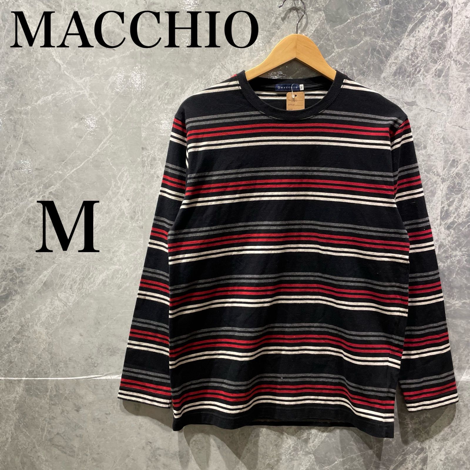MACCHIO メンズ M 黒赤白 ボーダー ロンT 長袖 カットソー 美品