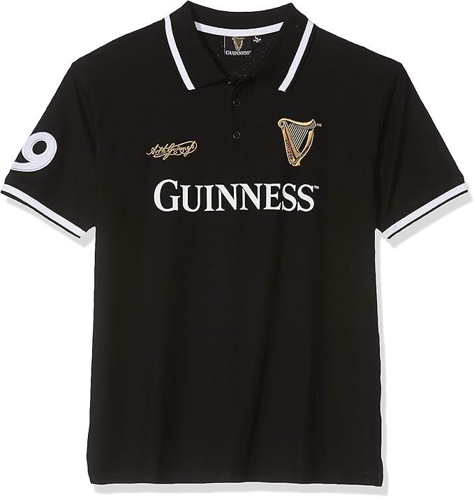 ブラックGuinness Polo Shirt with Harp Crest and Artur Guinness署名inゴールドテキストXXL