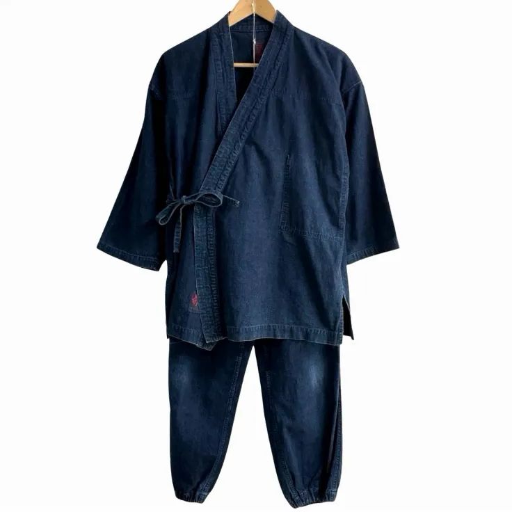 笹倉玄照堂 作務衣 藍染め インディゴ デニム セットアップ M