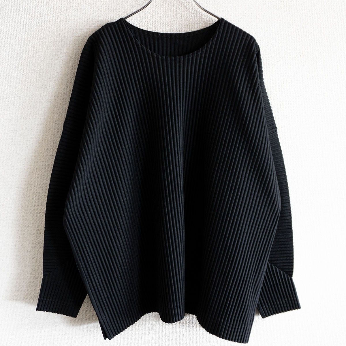 【美品】 HOMME PLISSE ISSEY MIYAKE【プリーツ カットソー】3 ブラック オムプリッセ イッセイミヤケ 26050754