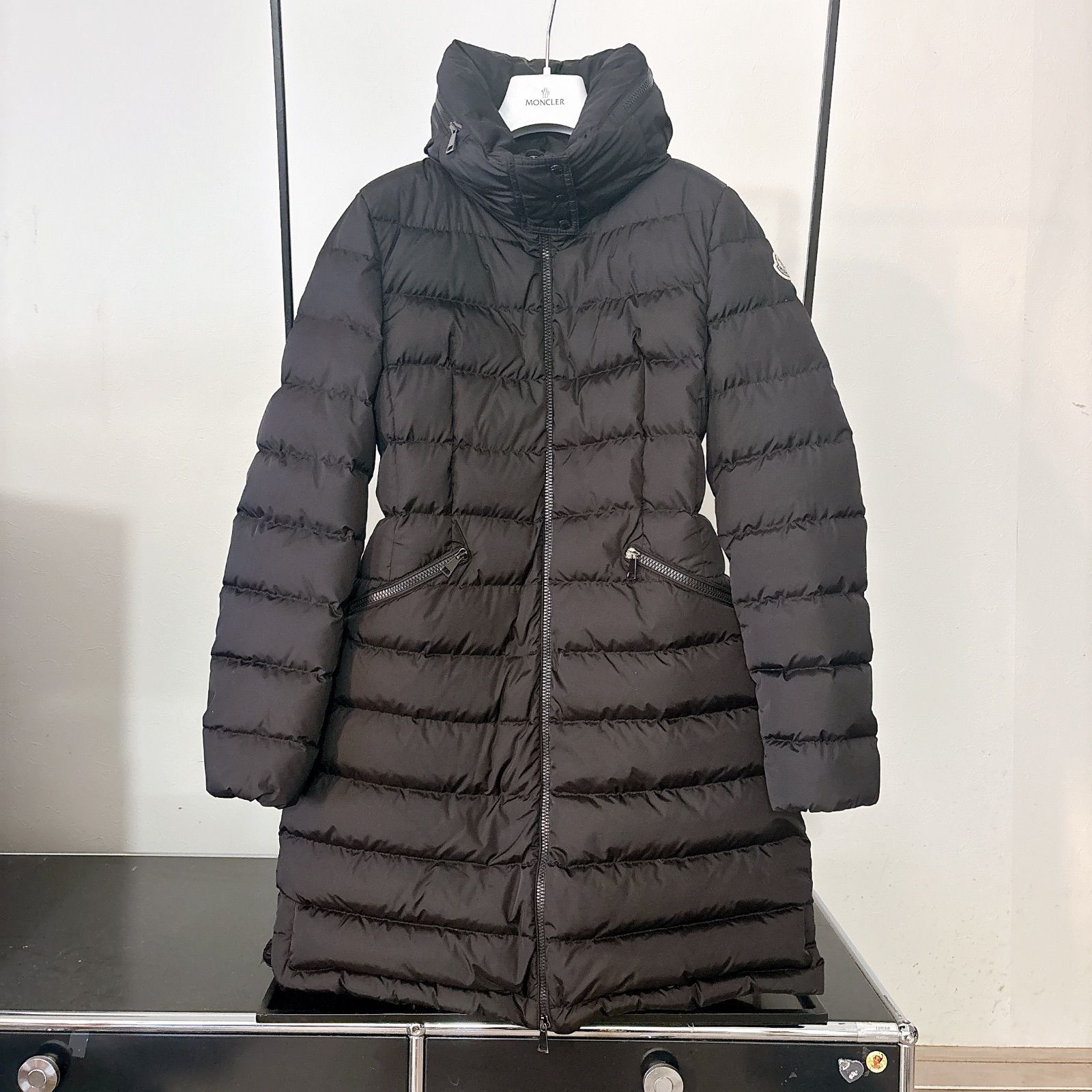 【極美品】MONCLER モンクレール フラメッテ ブラック 1 ロングダウン モンクレール☆フラメッテ☆ブラック☆サイズ1☆定番☆ロングダウン