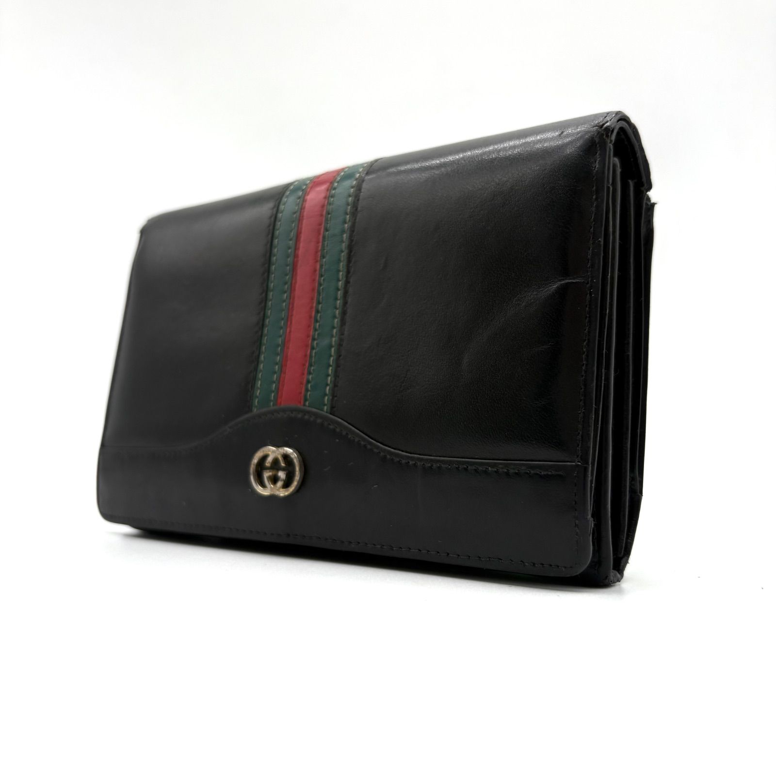 GUCCI Black Leather Long Wallet Web Sherry Line Interlocking G グッチ ブラックレザー 長財布 ウェブ シェリーライン インターロッキングG