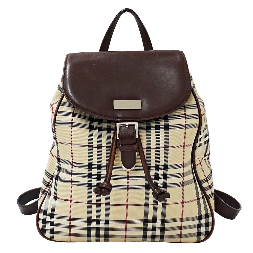 バーバリー BURBERRY バッグ レディース ブランド リュック キャンバス レザー ベージュ ブラウン チェック ミニリュック 小さめ おしゃれ 【中古】