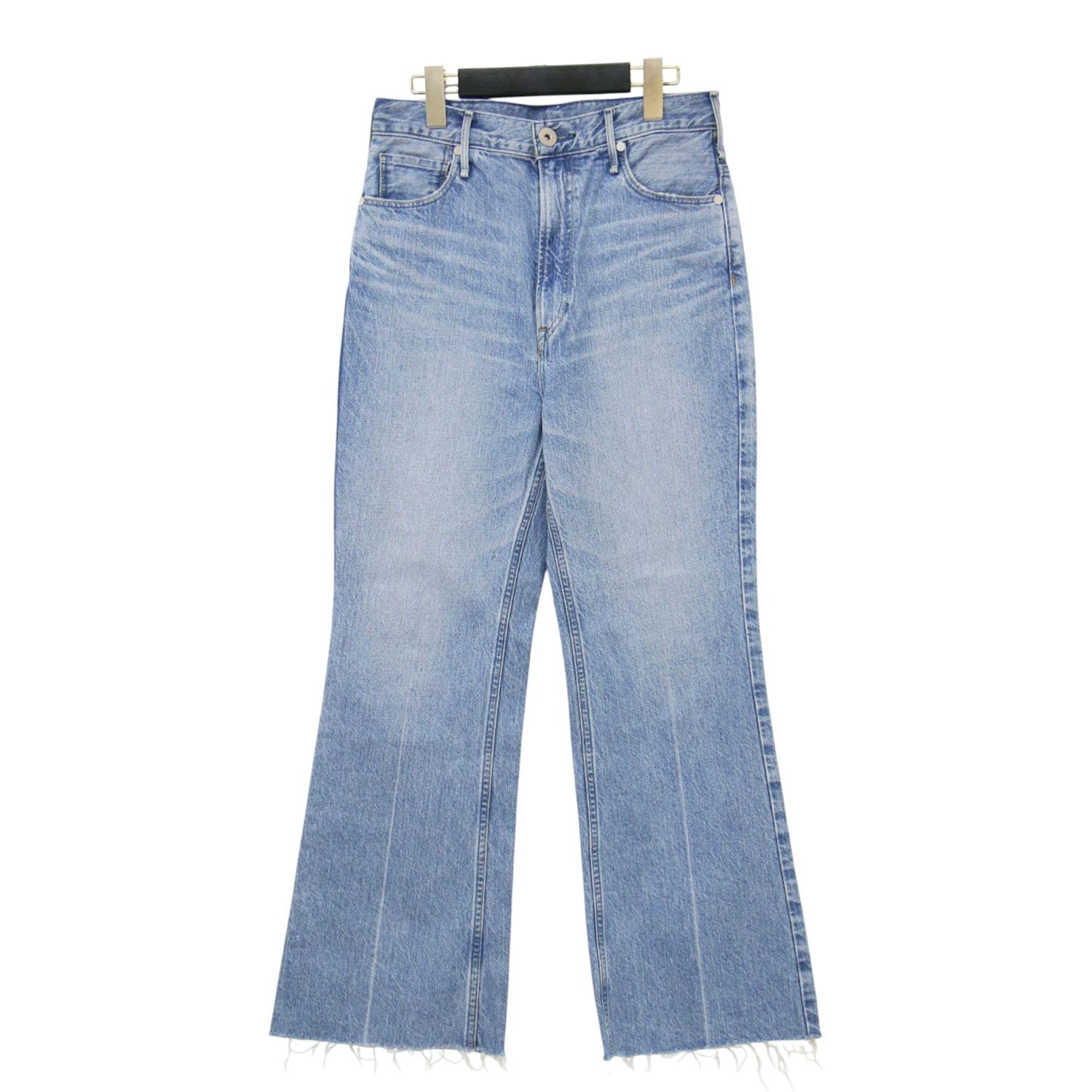 upper hights アッパー ハイツ パンツ ライトブルー サイズ:23(S) | ルーズ フレアデニム / THE DYLAN FLOW フルレングス セミワイド カットオフ コットン | ボトムス ジーンズ ジーパン 日本製【レディース】【中古】