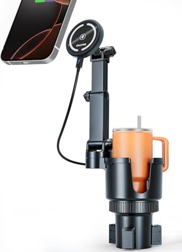OHLPRO スマホホルダー 車 ワイヤレス充電器 ドリンクホルダー 2in1 Magsafe対応 車載充電器 強力な磁石 安定性 15W急速充電 伸縮アーム 3.5インチカップ直径 iPhone17~12シリーズや他のスマホに対応 カップホ f36f74db