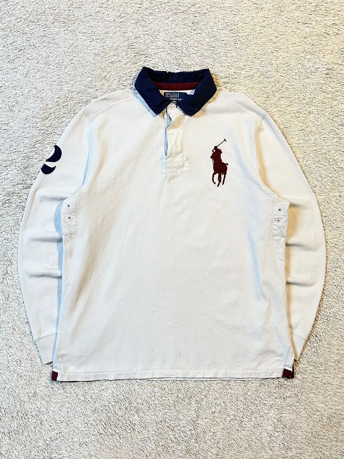 XL ポロ ラルフローレン バーガンディ ビックポニー ロゴ PK ラグビー 長袖 カラーTシャツ