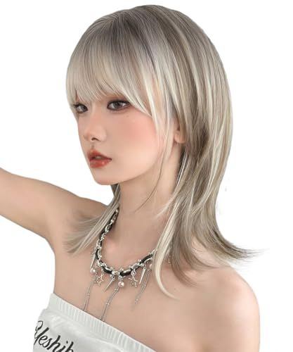 ウィッグ ウルフ 黒 ミディアム レディース フルウィッグ 自然 小顔 原宿 イメチェン レイヤー 女性 かつら 普段使い 耐熱 通気性 軽量 ネット付き 男女兼用 42cm長さ (ムーンライト・ブラウン)pms ec675eea