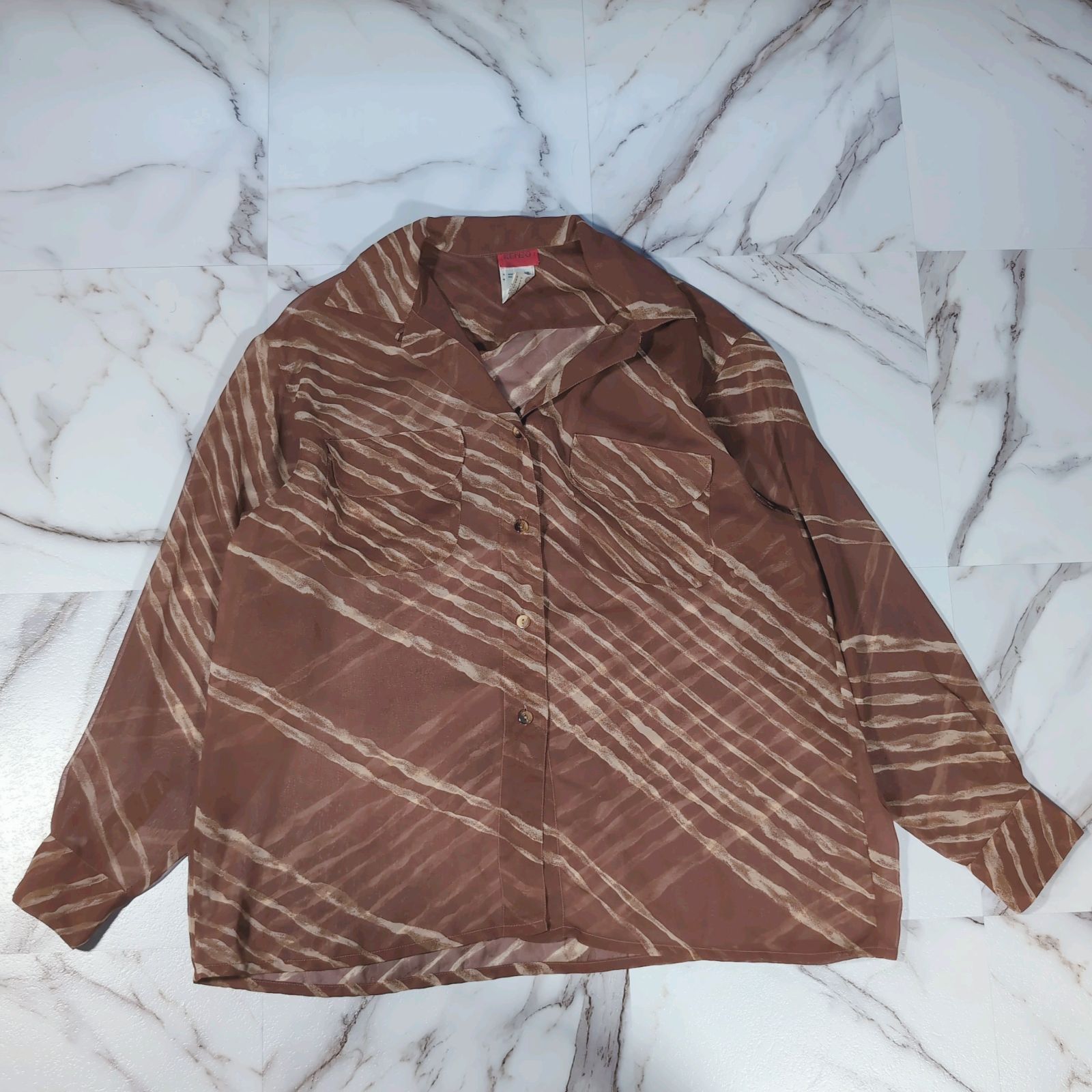 80s KENZO PARIS メインライン フラッグシップライン 総柄 シアー シースルー オープンカラーシャツ スキッパー フランス製 38(M) ブラウン 本人期