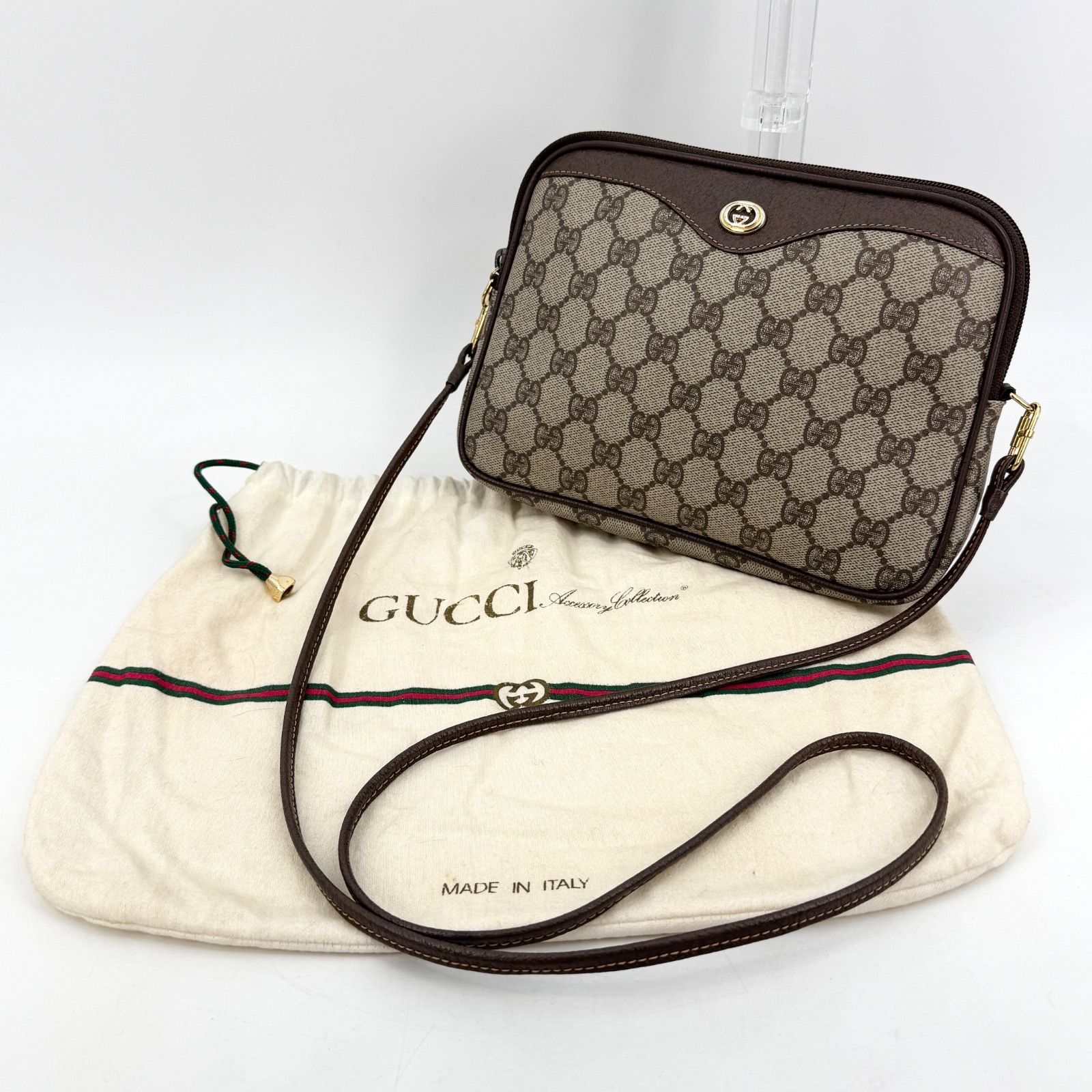 GUCCI オールドグッチ ショルダーバッグ PVC レザー ブラウン 斜め掛け 