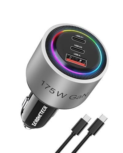 ZeroneTeck 175W シガーソケットusb 急速充電 カーチャージャー タイプc 車載充電器 USB C+A 3ポーPD3.1/QC3.0/AFC 高速充電/スマート認識/内蔵ファン/高速冷却 MacBook Pro iPad iP c6709245