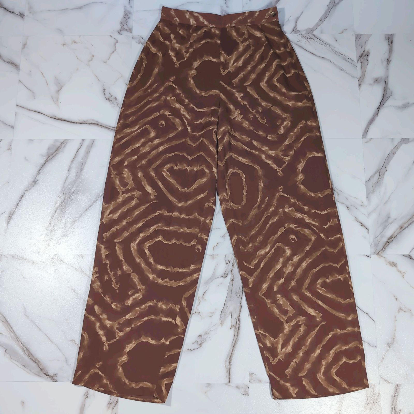 80s KENZO PARIS メインライン フラッグシップライン 総柄 ワイド パンツ フランス製 38(M) ブラウン ペチコート 本人期