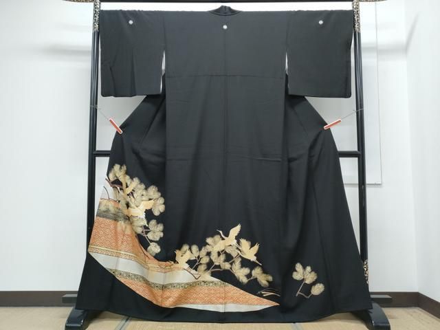 平和屋着物□豪華黒留袖 飛鶴枝松文 金銀彩 正絹 逸品 CABG8785th